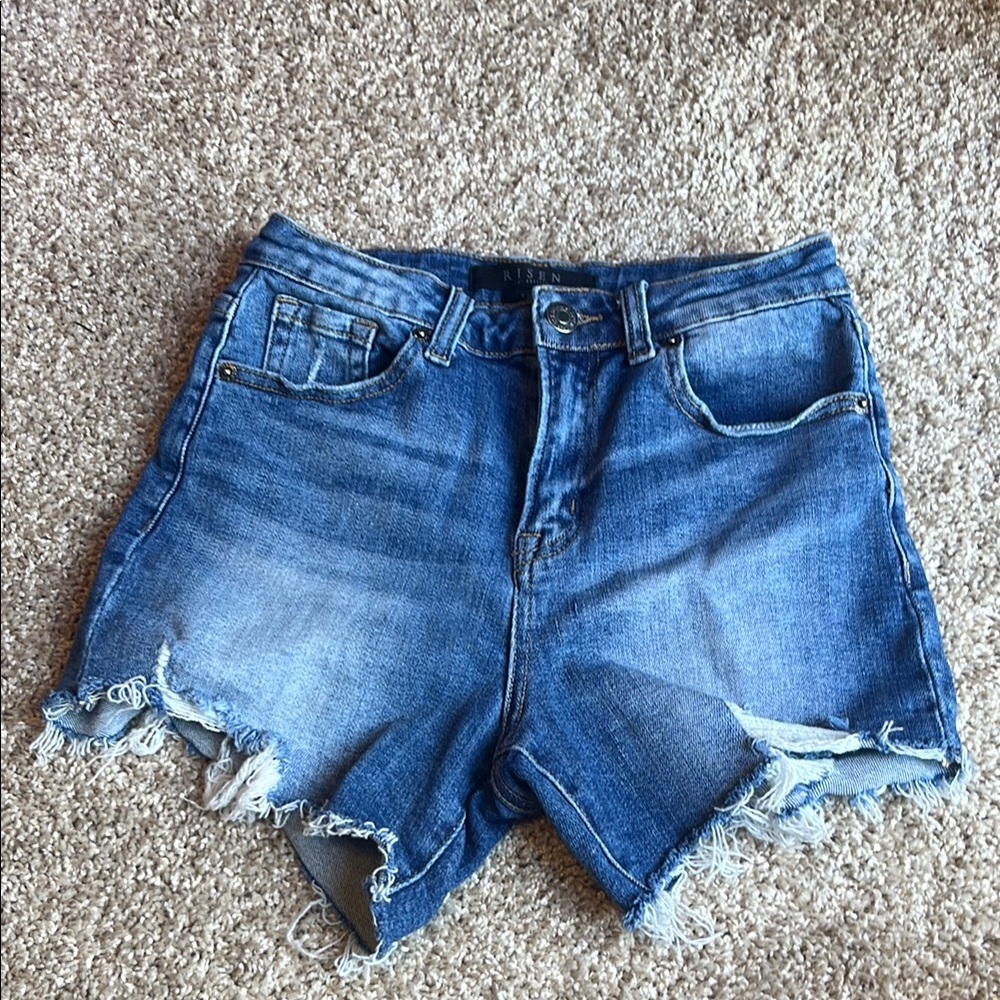 Blue Distressed High-Waisted Jean Shorts